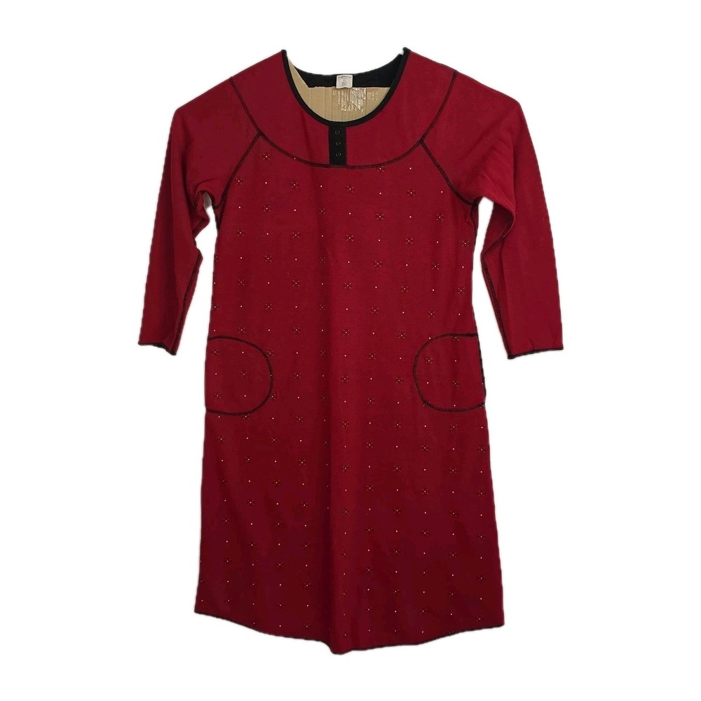 Croft‎ & Barrow Intimates Nightshirt Women's XL Red w/ Floral Pattern Long Slvs